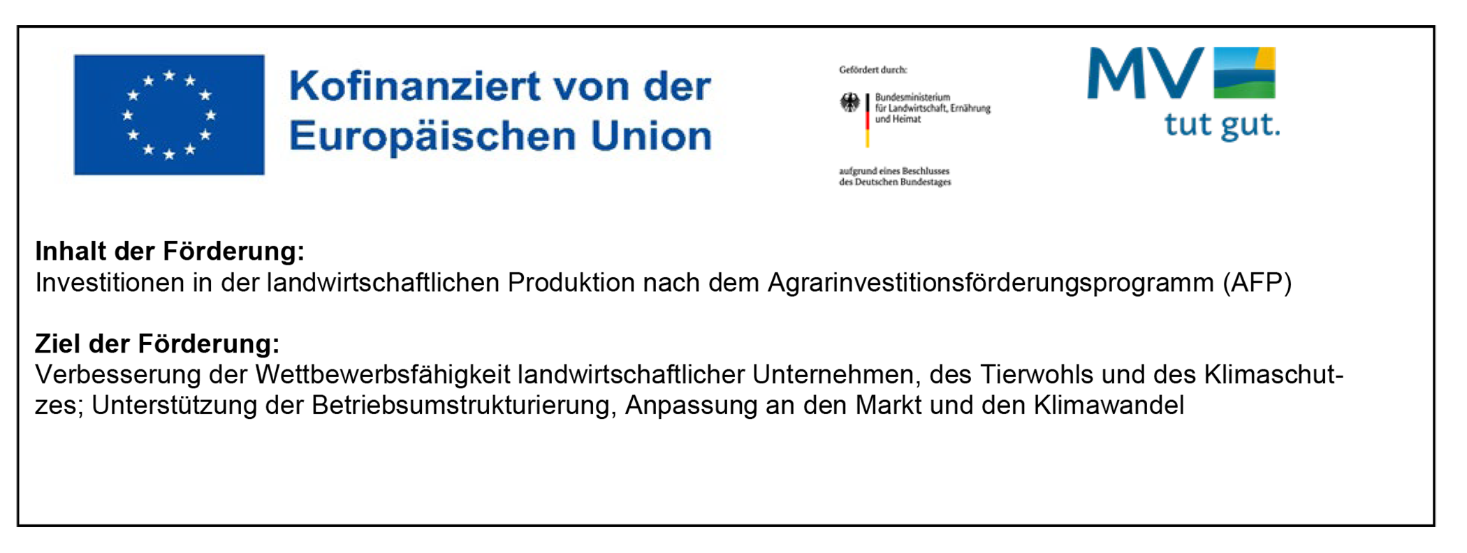Hinweis zur Förderung durch die Europäische Union, den Bund und das Land Mecklenburg-Vorpommern
